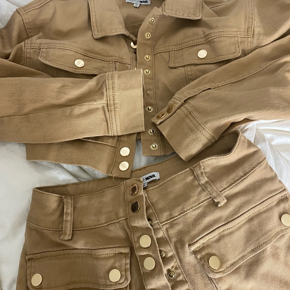 Cute two denim jacket and skirt - Fashion Nova